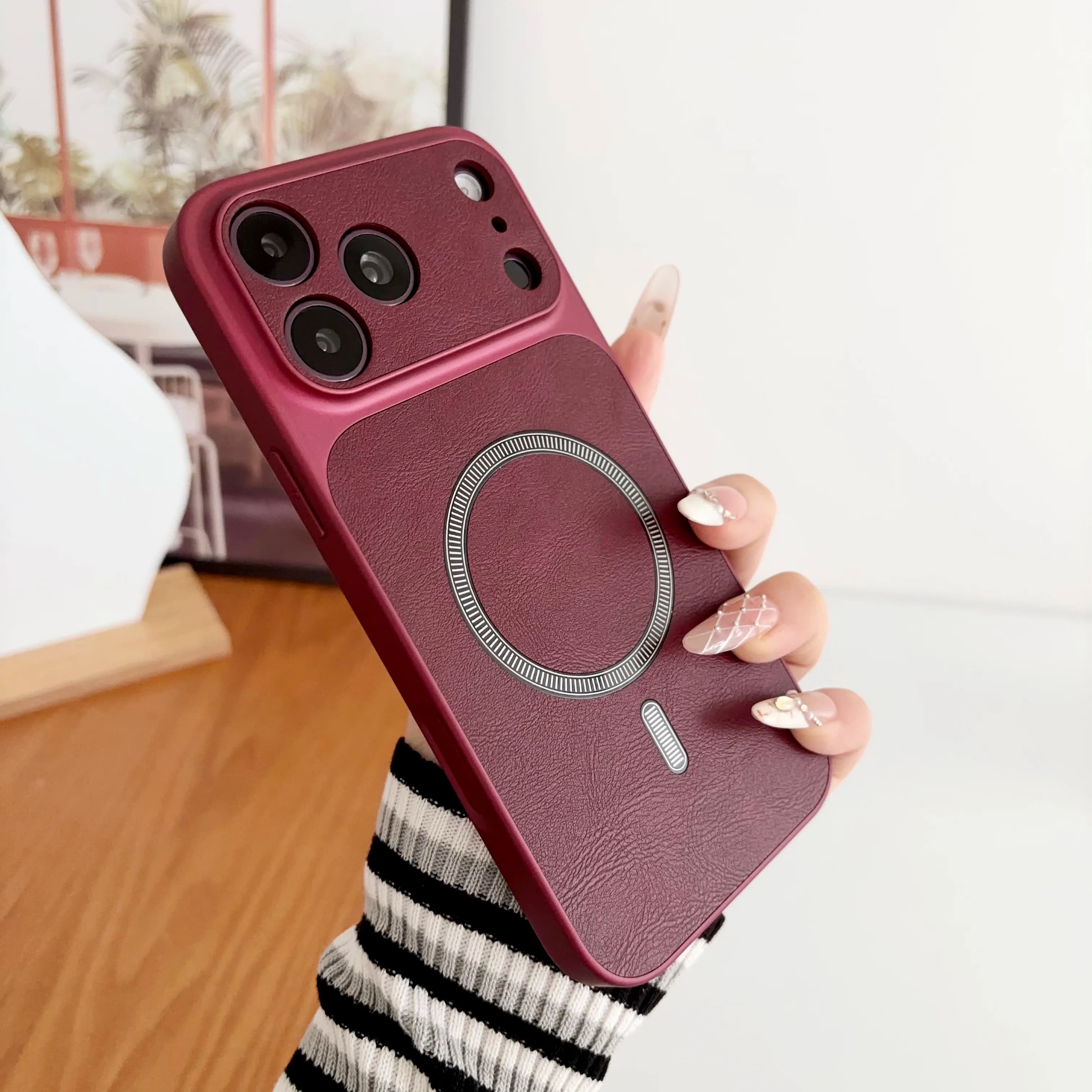 Luxury Matte Cowboy Leather Pattern Magnetic Wireless Charging Phone Case for IPhone 18 17 13 14 15 16 Pro Max Shockproof Back