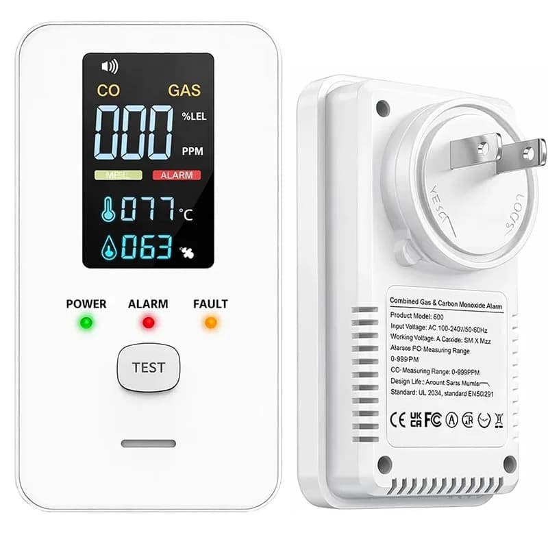 Plug in CO mo ni tor Temperature Humidity Sensor 4-in-1 High Sensitivity Combined Gas and Carbon Monoxide Alarm Detector