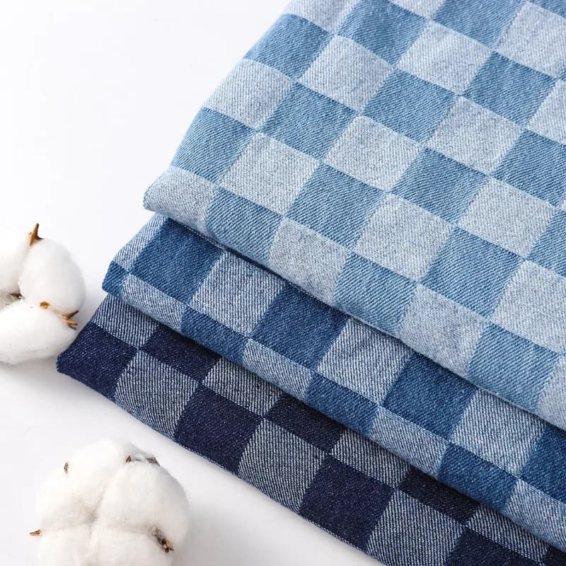Tessuto denim lavato strutturato strappato jacquard a quadretti al metro per vestiti jeans pantaloni borse camicie tessuto da cucito fai da te vintage