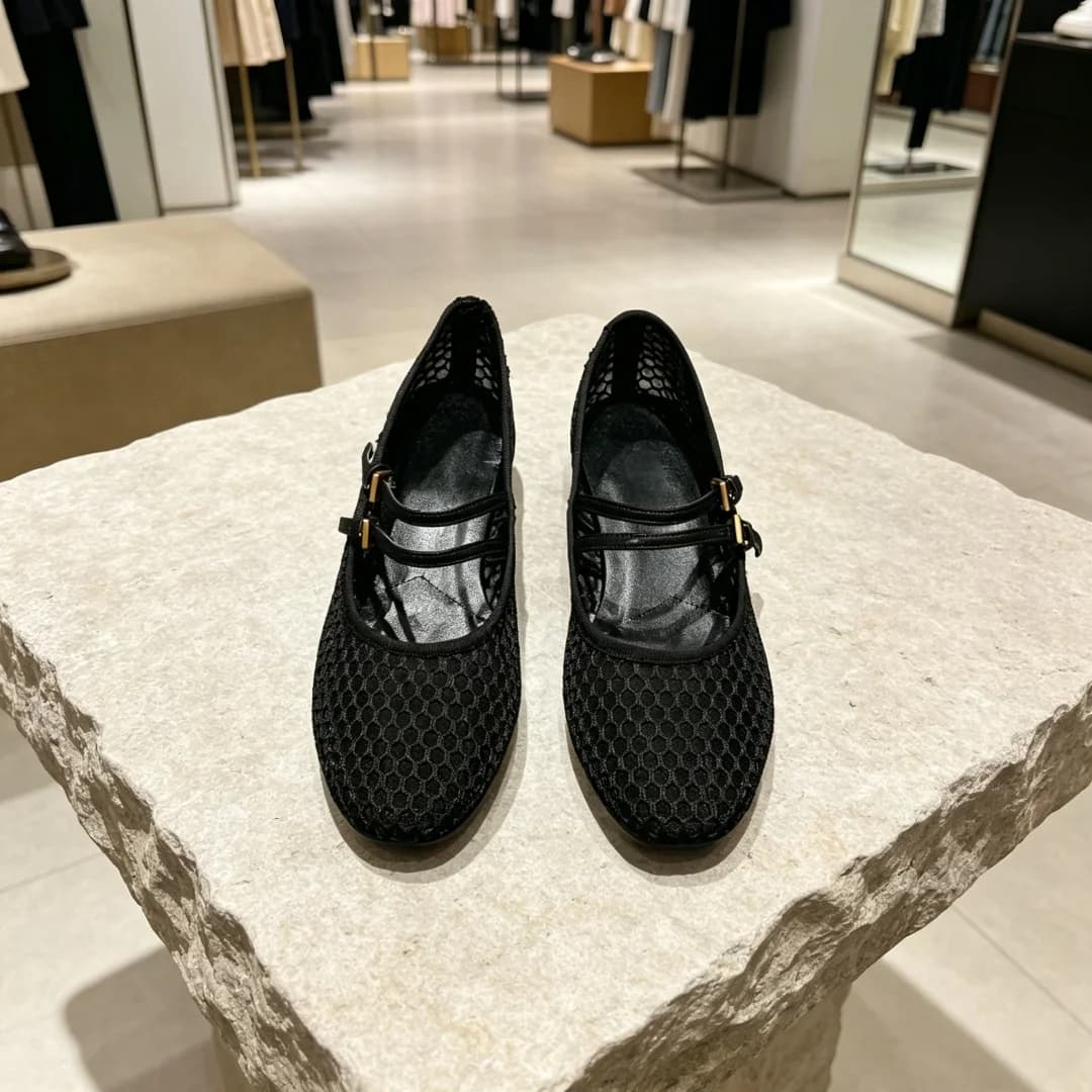 Luxury Brand Casual Flats Breathable Mesh Upper Sheepskin Lining Women's Ballet Flats Luxury Mary Jane Flats Ballet Shoes