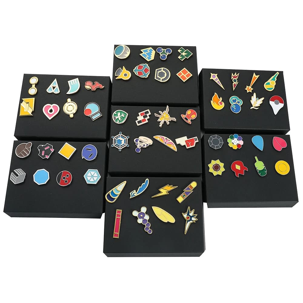 Pokemon Palestra Distintivi Kanto Johto Hoenn Sinnoh Unova Kalos Regione della lega Isole arancioni Spille Box Set Pocket Monster