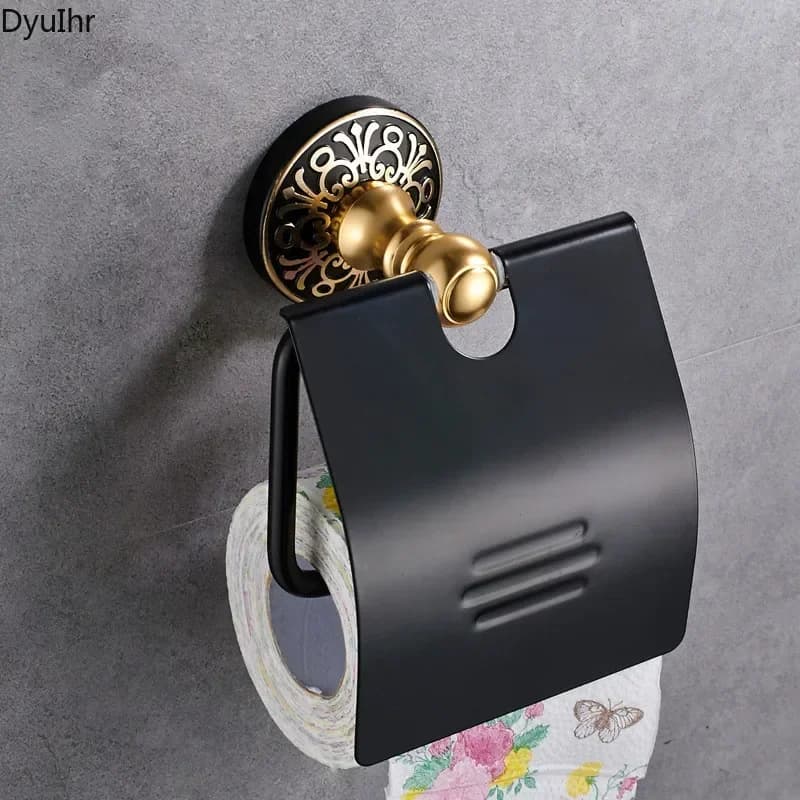 Modern Simplicity black exquisitely carved space aluminum material square toilet paper holder bath accessories 1pc Tissue box
