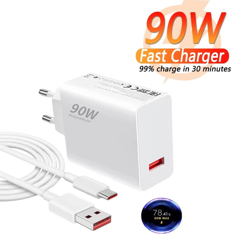 Caricatore da Muro Turbo Rapido 90W 6A per Xiaomi 11 12 Lite 13T 14 Ultra Redmi Note 11T 12T 13 15Pro POCO F4 X5 con Cavo di Ricarica USB Tipo C