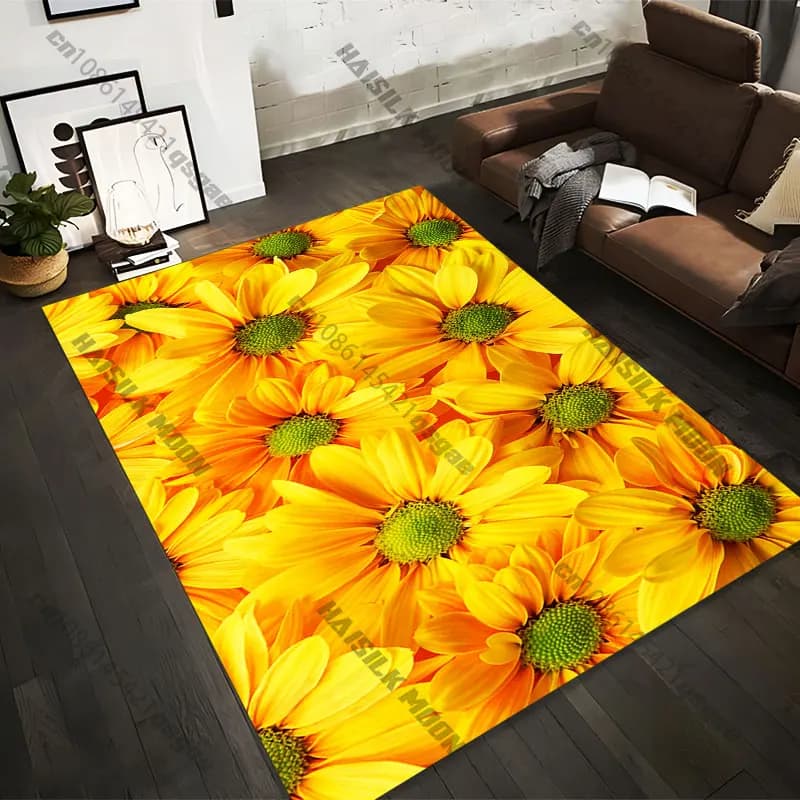 Carpets printed with bright yellow flowers in 21 different sizes, yoga mats for adults, decorations for the living room, customized zerbini
