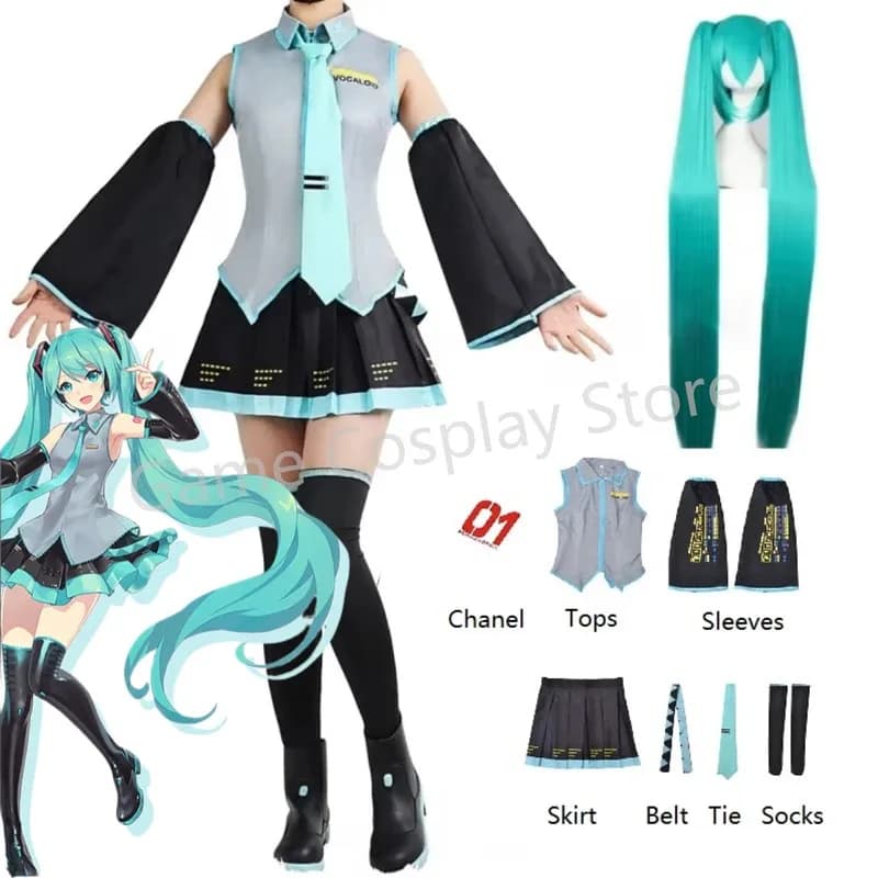 Figure anime Abiti da spettacolo Miku Costume cosplay JK Gonna Abito Parrucca Accessori Festa di carnevale di Halloween Comic Con
