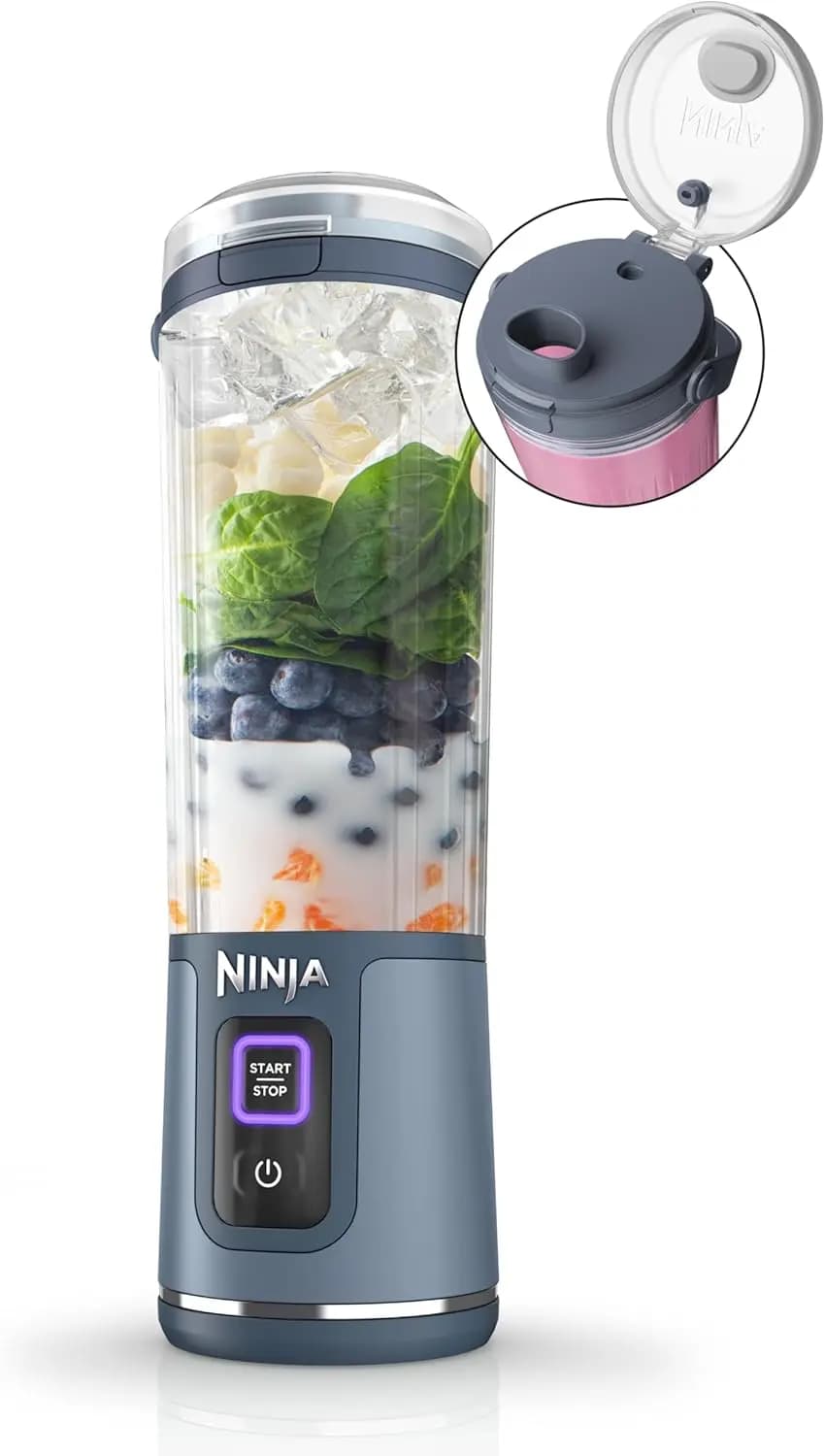 BC151NV Portable blender, 18 ounces, cordless, rechargeable via USB-C, without BPA, tinted lid, denim blue