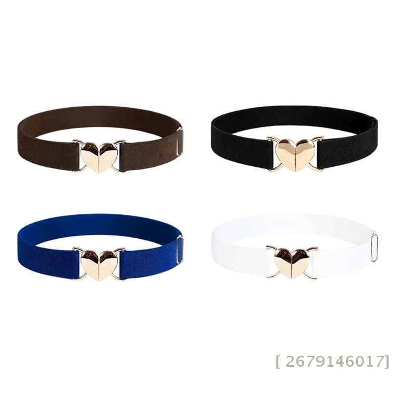{YY26} Cinture elastiche regolabili da donna e ragazza con fibbia in metallo a forma di cuore, cinturino per accessori per cappotti e abiti 〔YY26〕