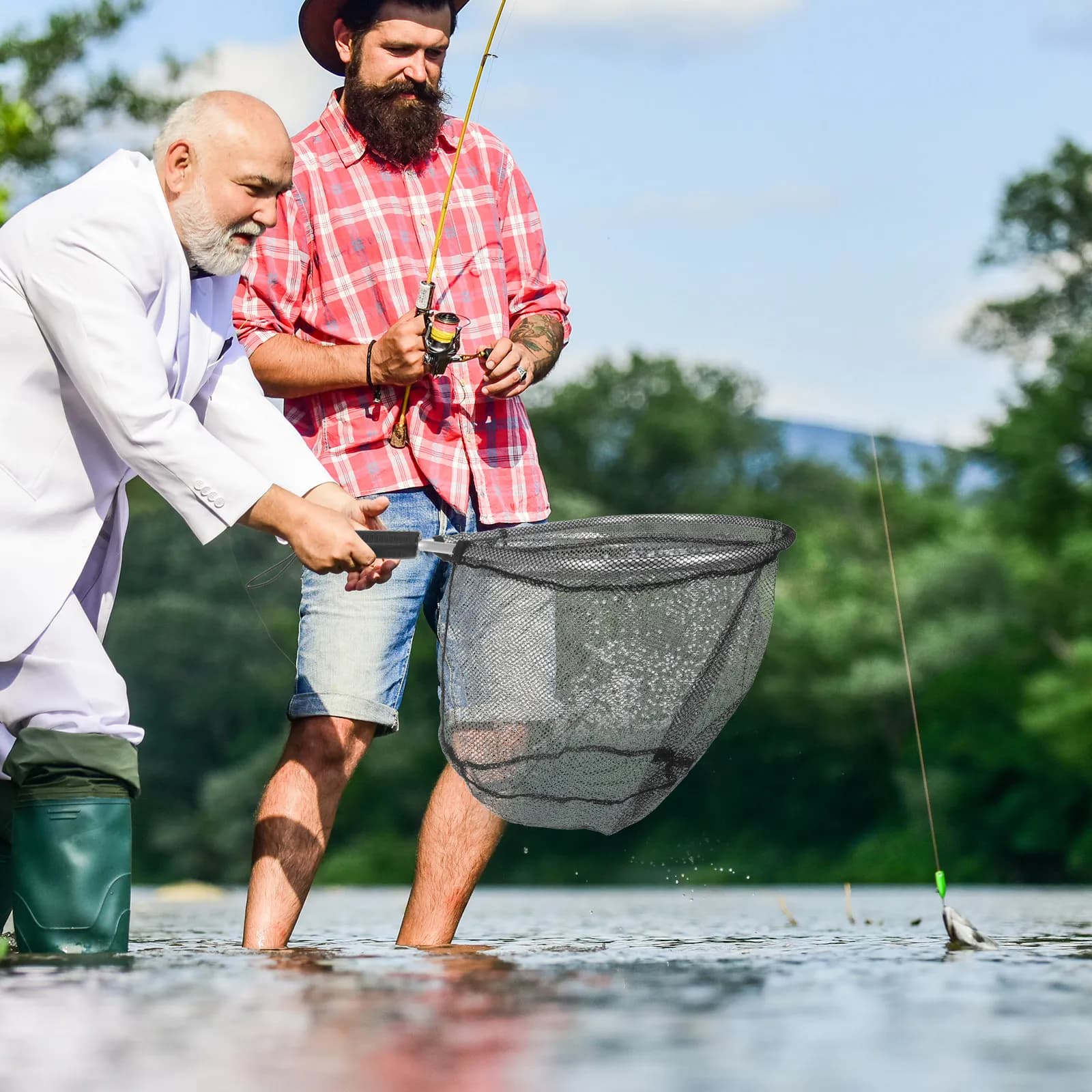 Guadino con Moschettone e Cordino Elastico, Cesto per Pesca a Mosca, Rete da Pesca Resistente all'Usura per Trota e Carpa