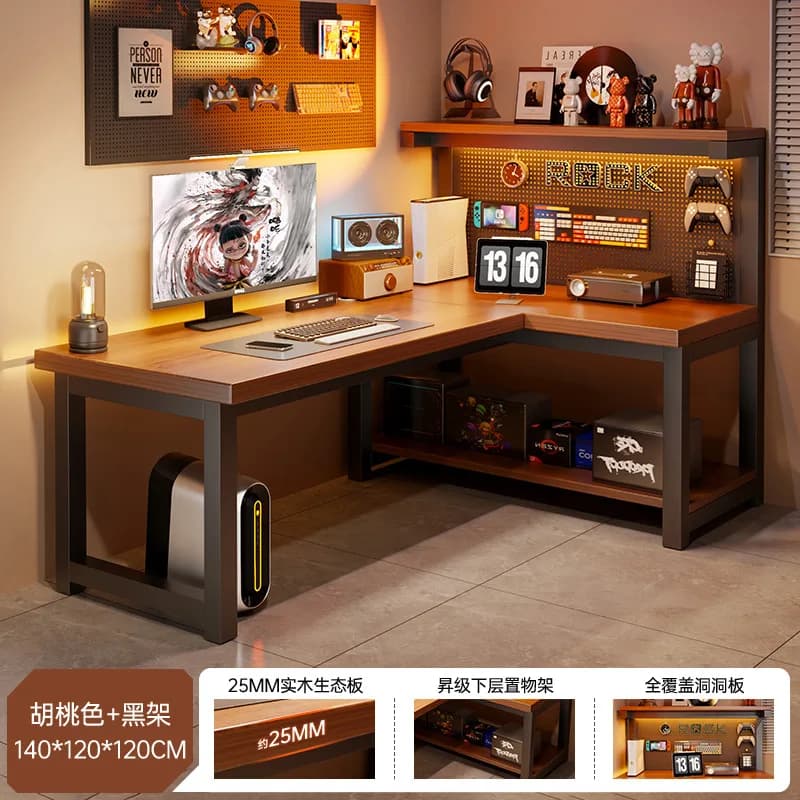 Scrivania Moderna Bianca a L con Foro Integrato, Tavolo da Studio per Camera da Letto, Supporto per Laptop ad Angolo, Tavolo per E-sport