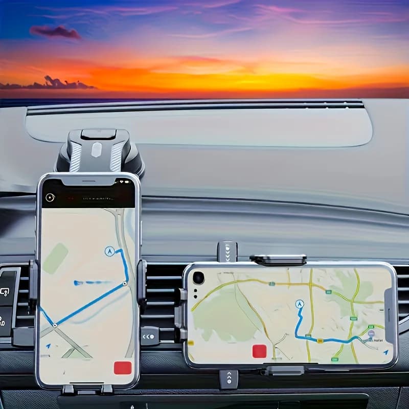 Support for car telephone with 360 degree rotation Support for rotating car phone, does not block your visual line, anti-vibration and anti-slip car support, car navigation, durable ABS material, robust and does not shake easily, multifunctional, folding, does not occupy extra space, adjustable installation for bedrooms, kitchens and vehicles.