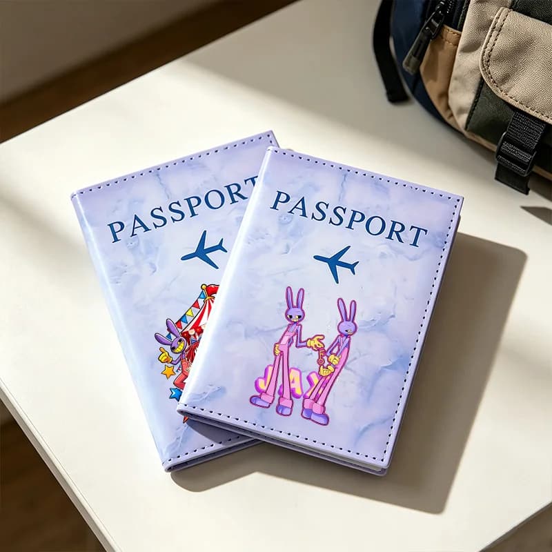 Anime Amazing Digital Circus Passport Case Cartoon Print Travel Passports Holder Plane Ticket Organizer Card Holder Coin Purse