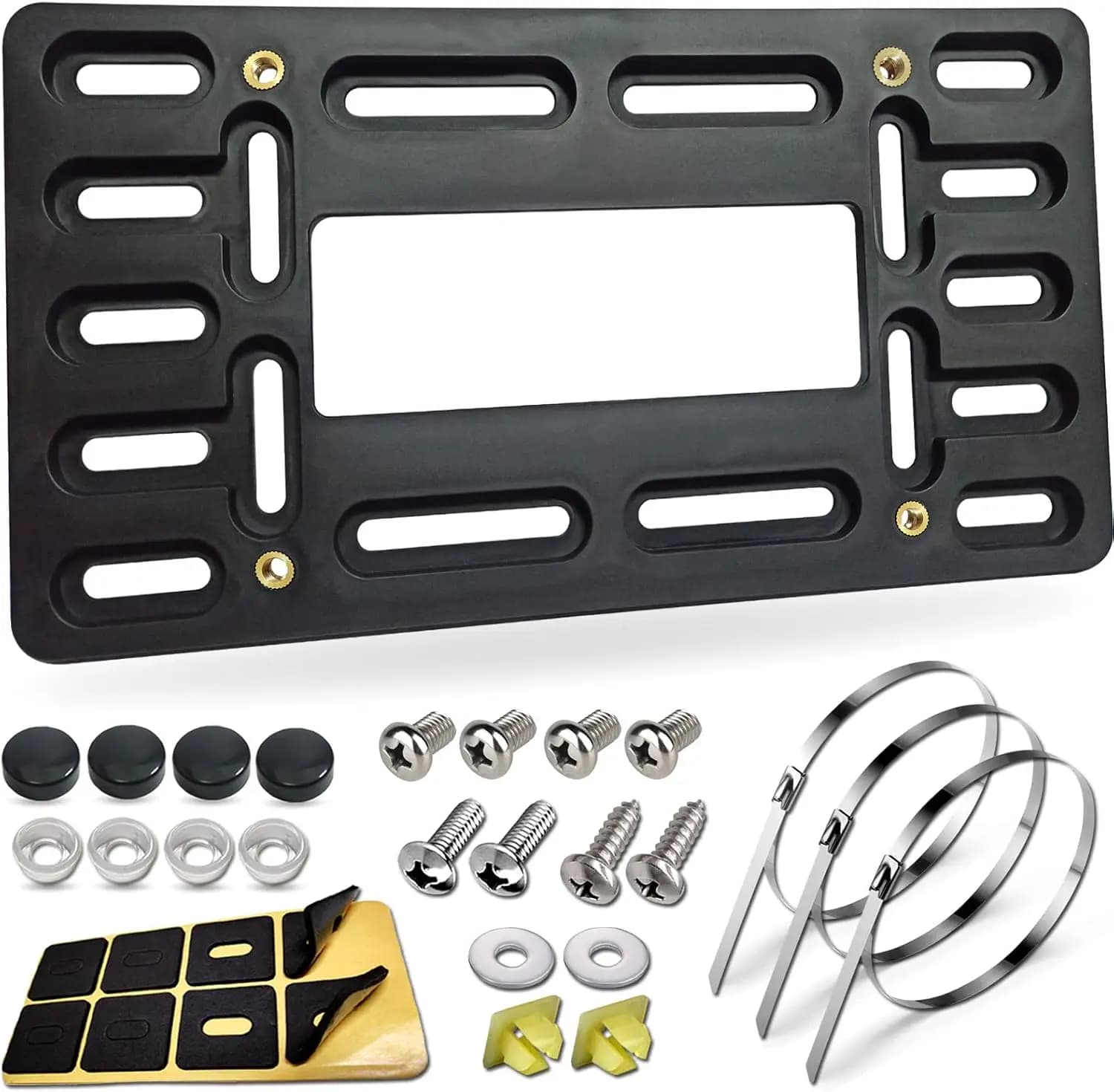 Kit universale per il montaggio della targa anteriore con tappo per vite in acciaio inossidabile e fascette stringicavo