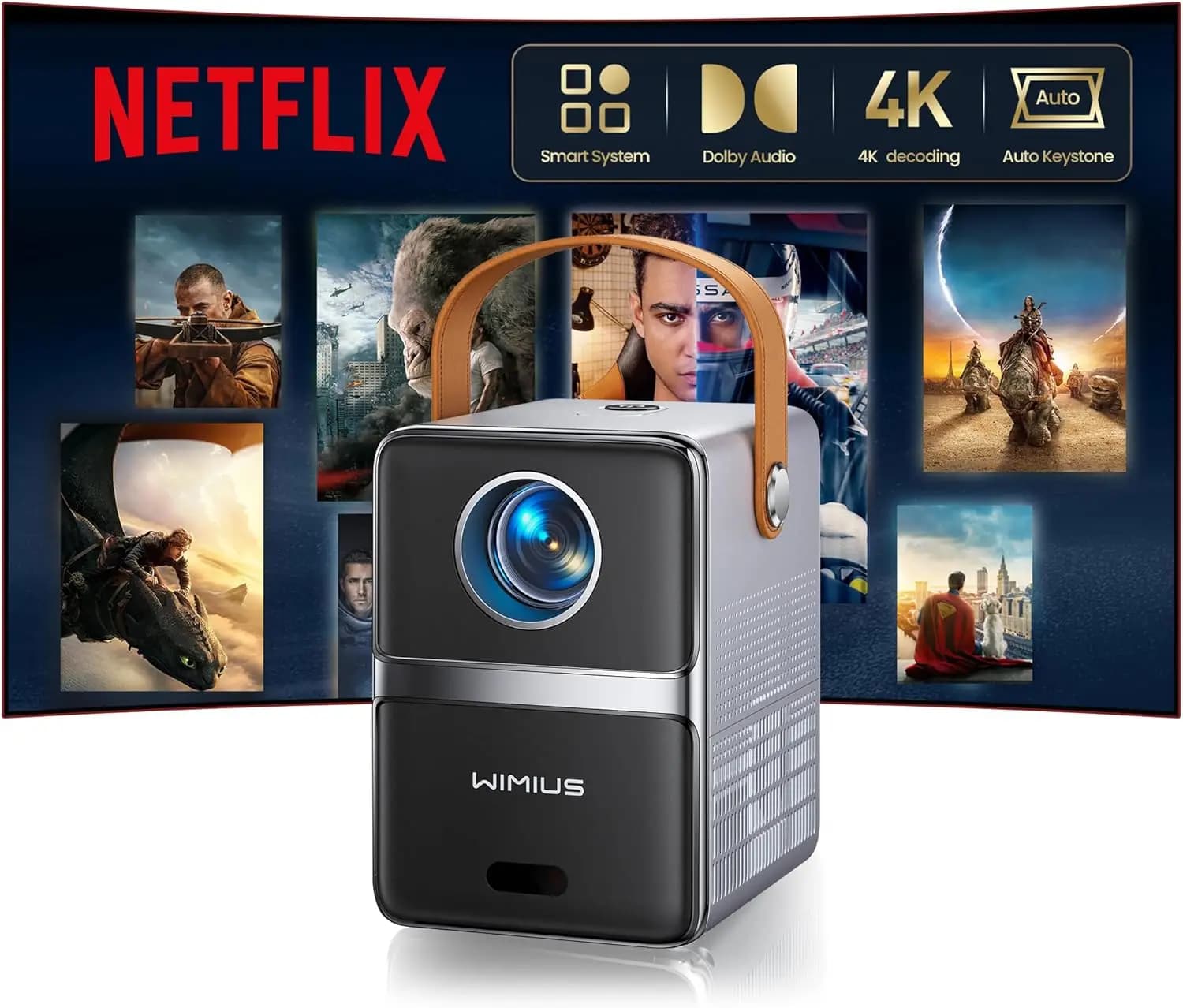 Mini Proiettore Smart con WiFi e Bluetooth, Compatibile con Netflix 4K, Proiettore Portatile per Film all'Aperto