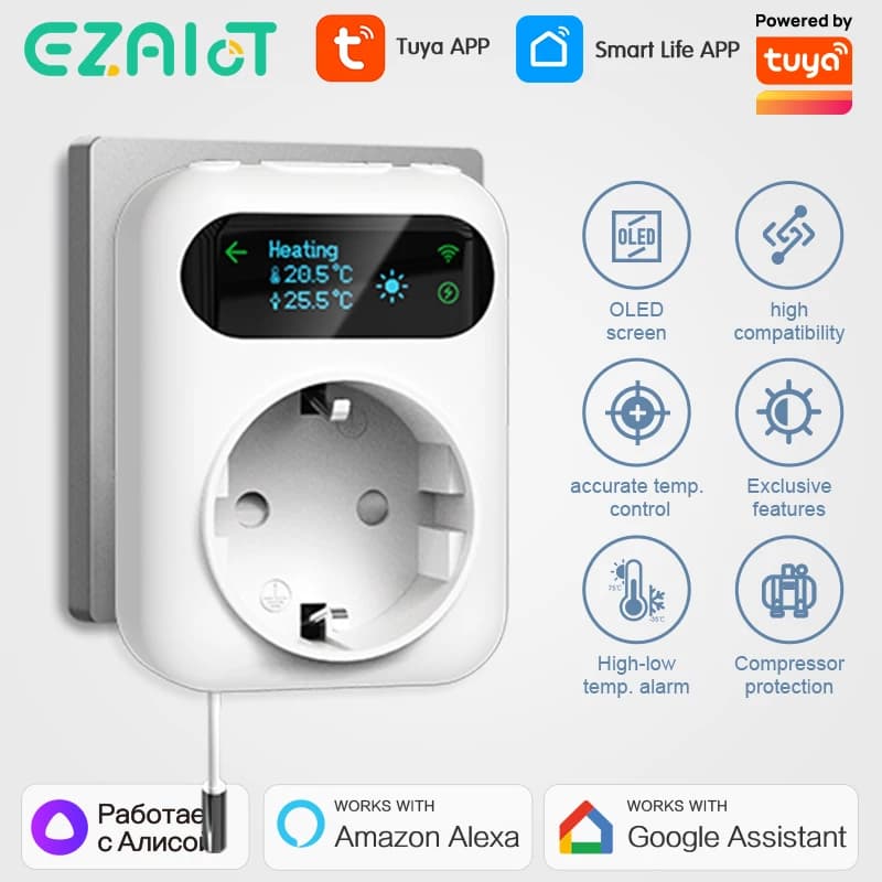 Smart WiFi thermostat grip boiler fan plug incubator Tuya Wireless Temperature Controller heating and cooling Alexa Google Home