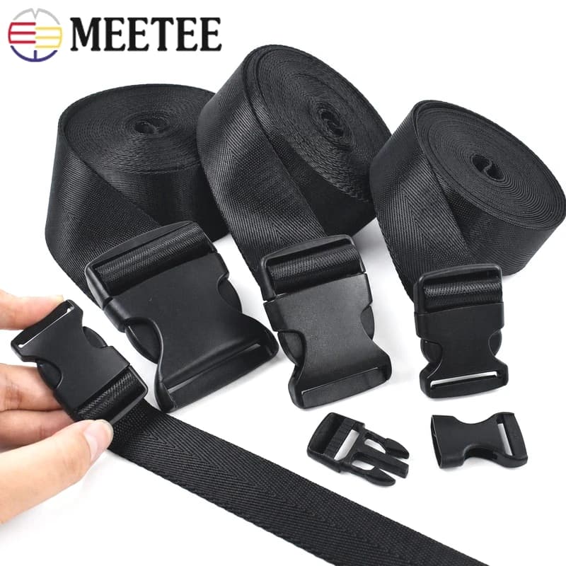 5/10Sets 20-50mm Black Release Closure Buckle + Webbing Tape for Bag Strap Belt Backpack Plastic Clasp DIY Sewing Accessories