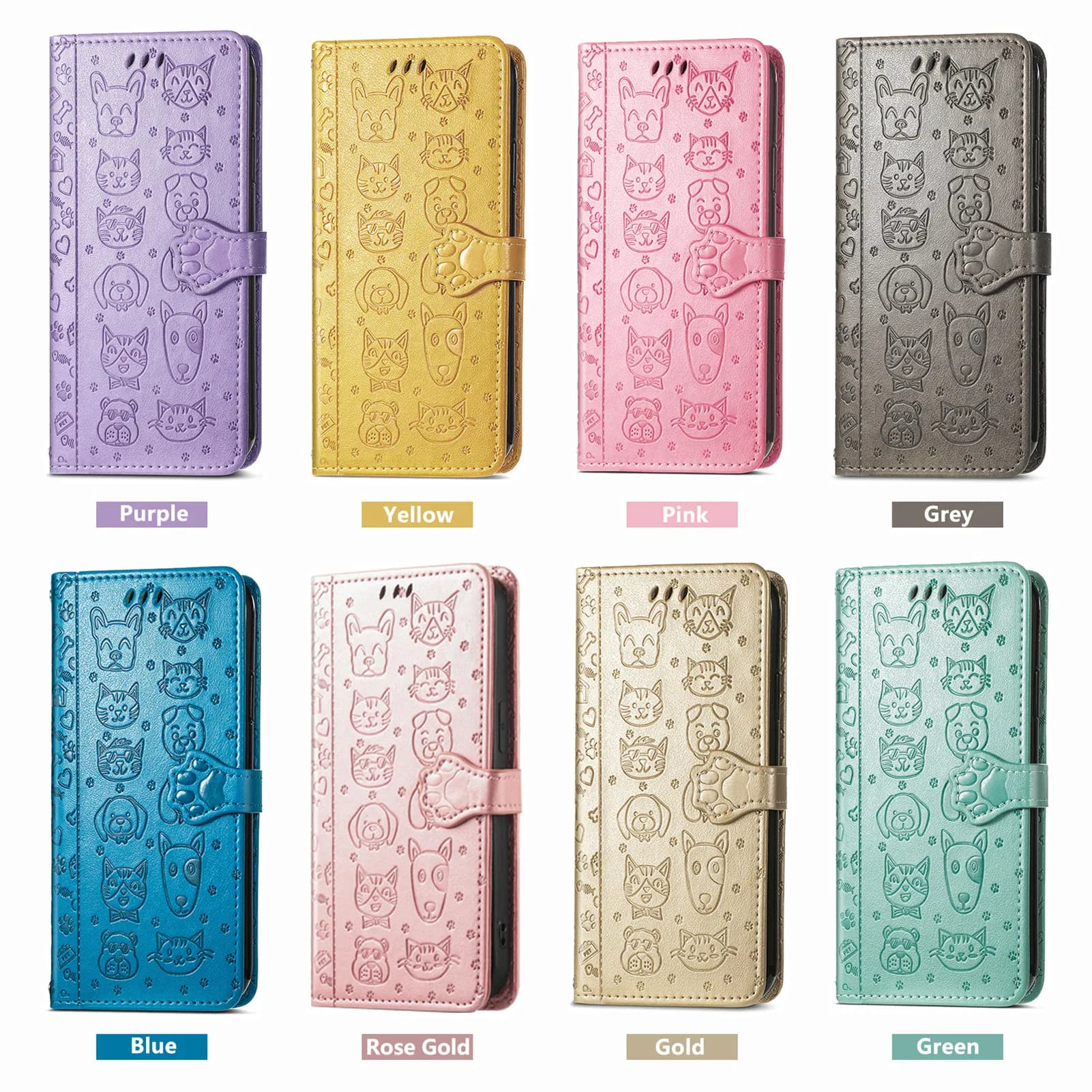 Leather Wallet Flip Case for Tecno Spark GO 2024 20 20C POP 8 10C Camon 50 4G, Cat and Dog Embossed, phone Cover