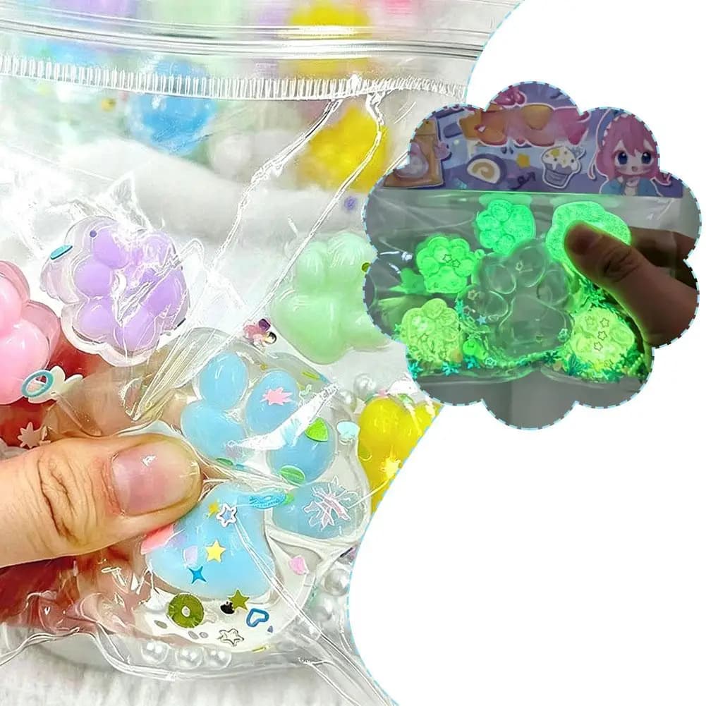 Giocattoli antistress a forma di zampa di gatto che si illuminano al buio, trasparenti, mini, morbidi in TPR, 1 set per bambini, decorazione da scrivania, idea regalo