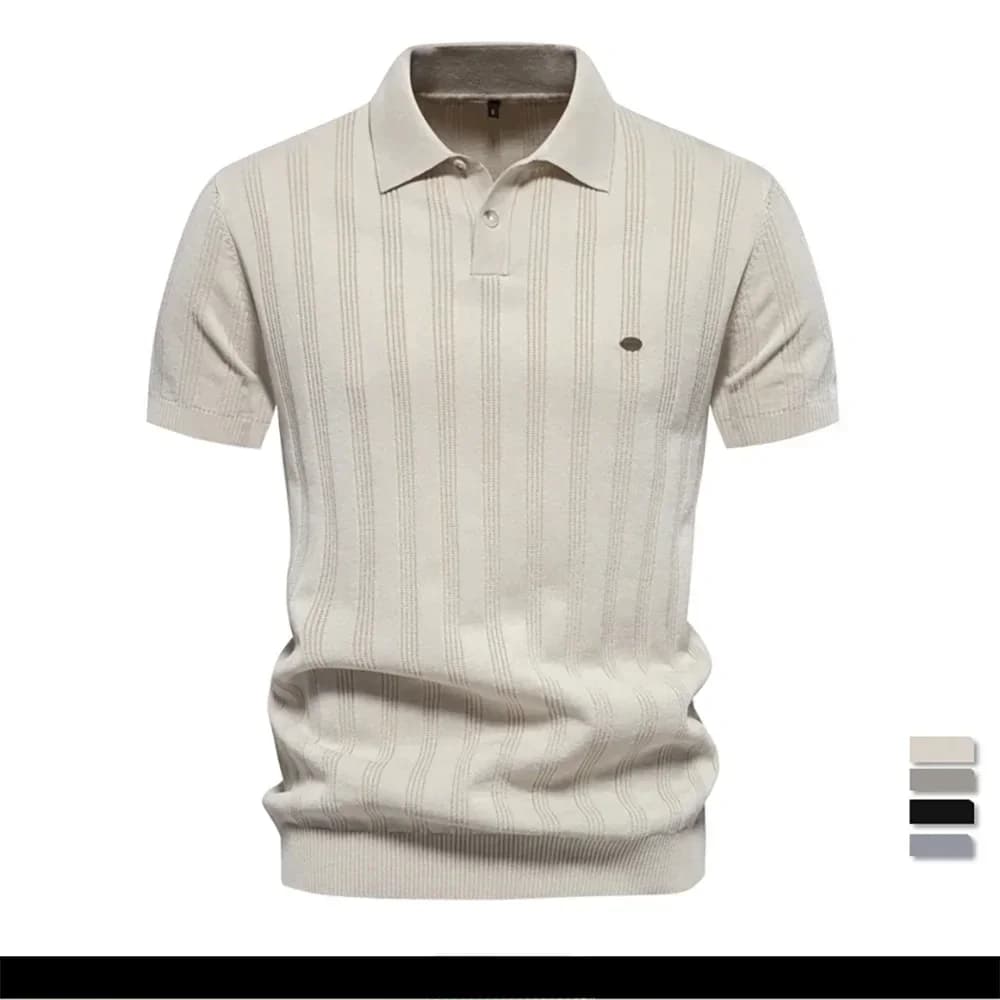 2025 Nuova Estate A Coste Lavorato A Maglia Polo per Gli Uomini di Estate Solido a maniche corte Risvolto Polo Da Uomo Business Casual Maglione T-shirt