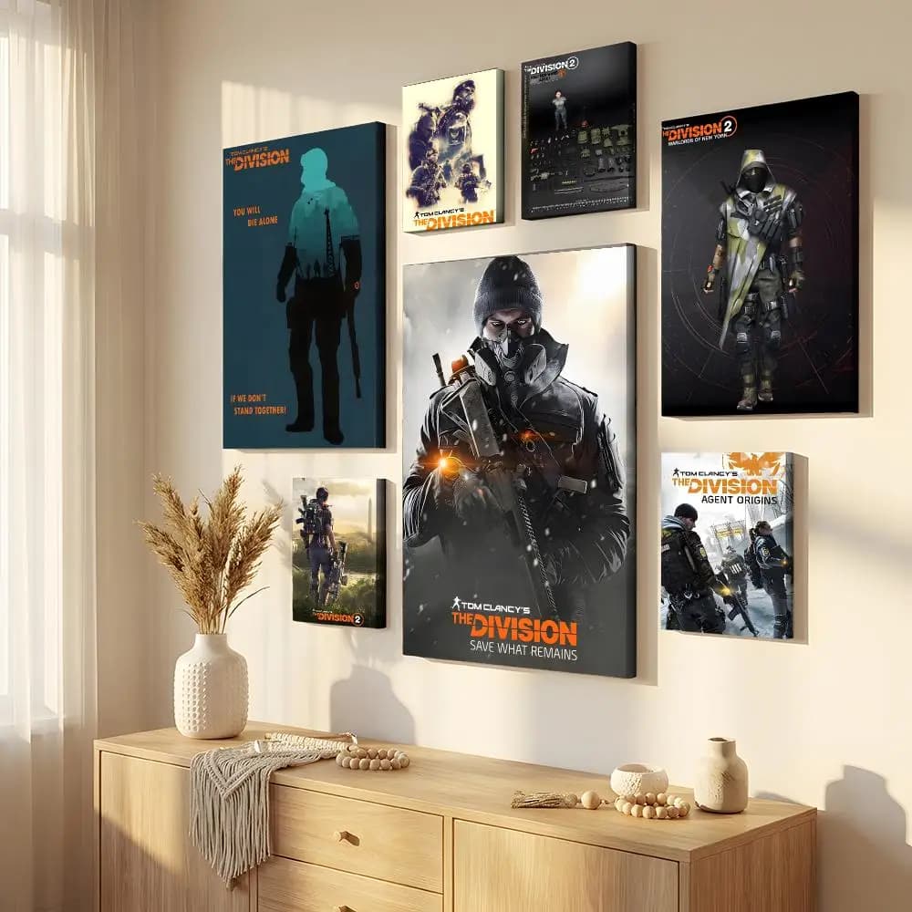 2 Tom Clancy's The Division 2 Framed Wall Painting Framed Canvas Wall Art Waterproof Wall Decor For Living Room Bedroom