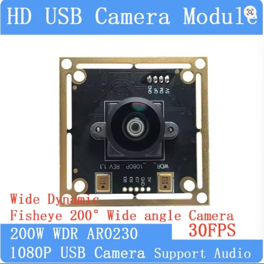 Panorama Fsheye HD 2MP 200 ° Webcam grandangolare OTG UVC 1080P Retroilluminazione Riprese Ampio modulo fotocamera USB dinamico Audio Linux