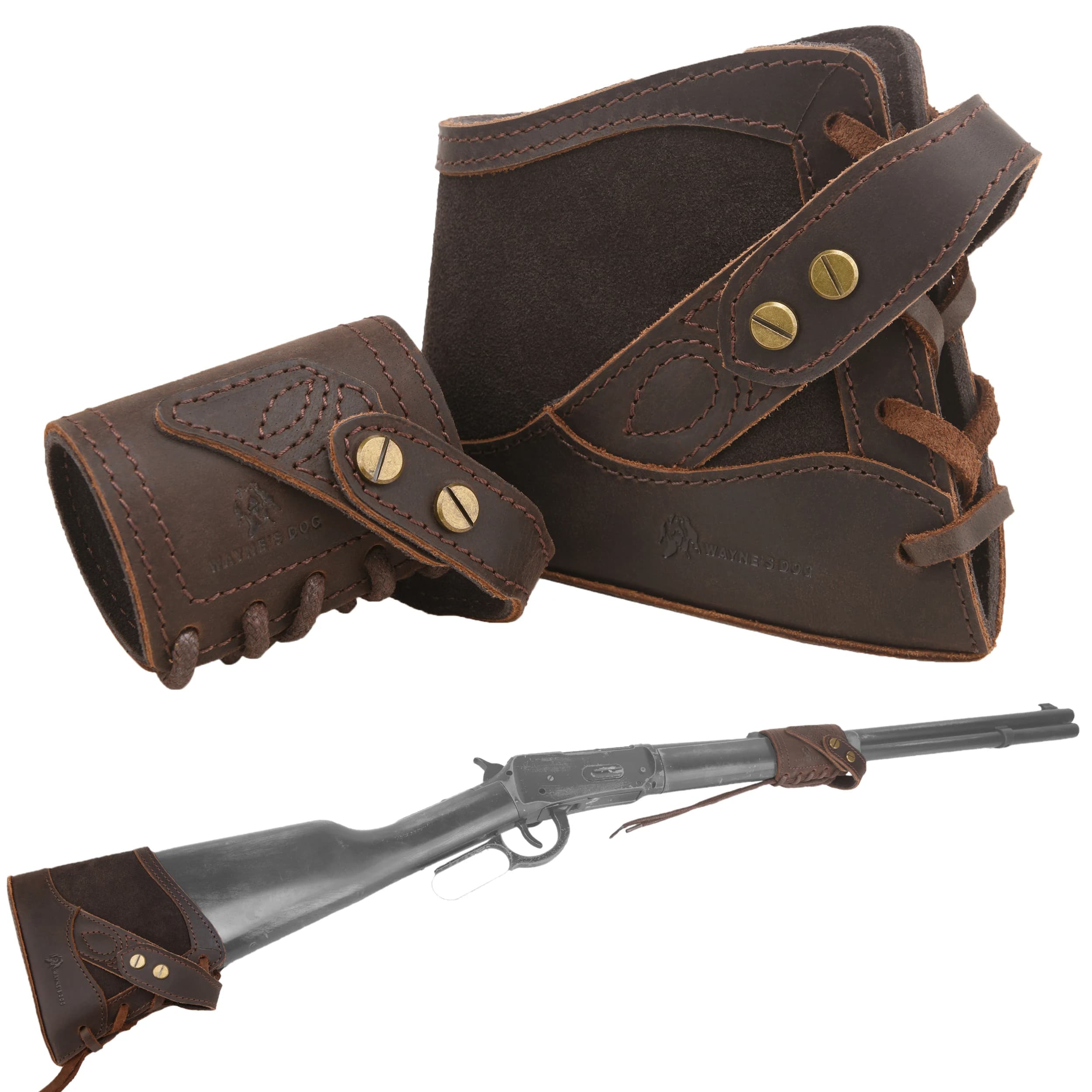 WAYNE'S DOG 1 Set in pelle senza trapano Fucile Pistola con imbracatura Buttstock Recoil Pad Protector Buttstock con supporto per canna in pelle abbinata