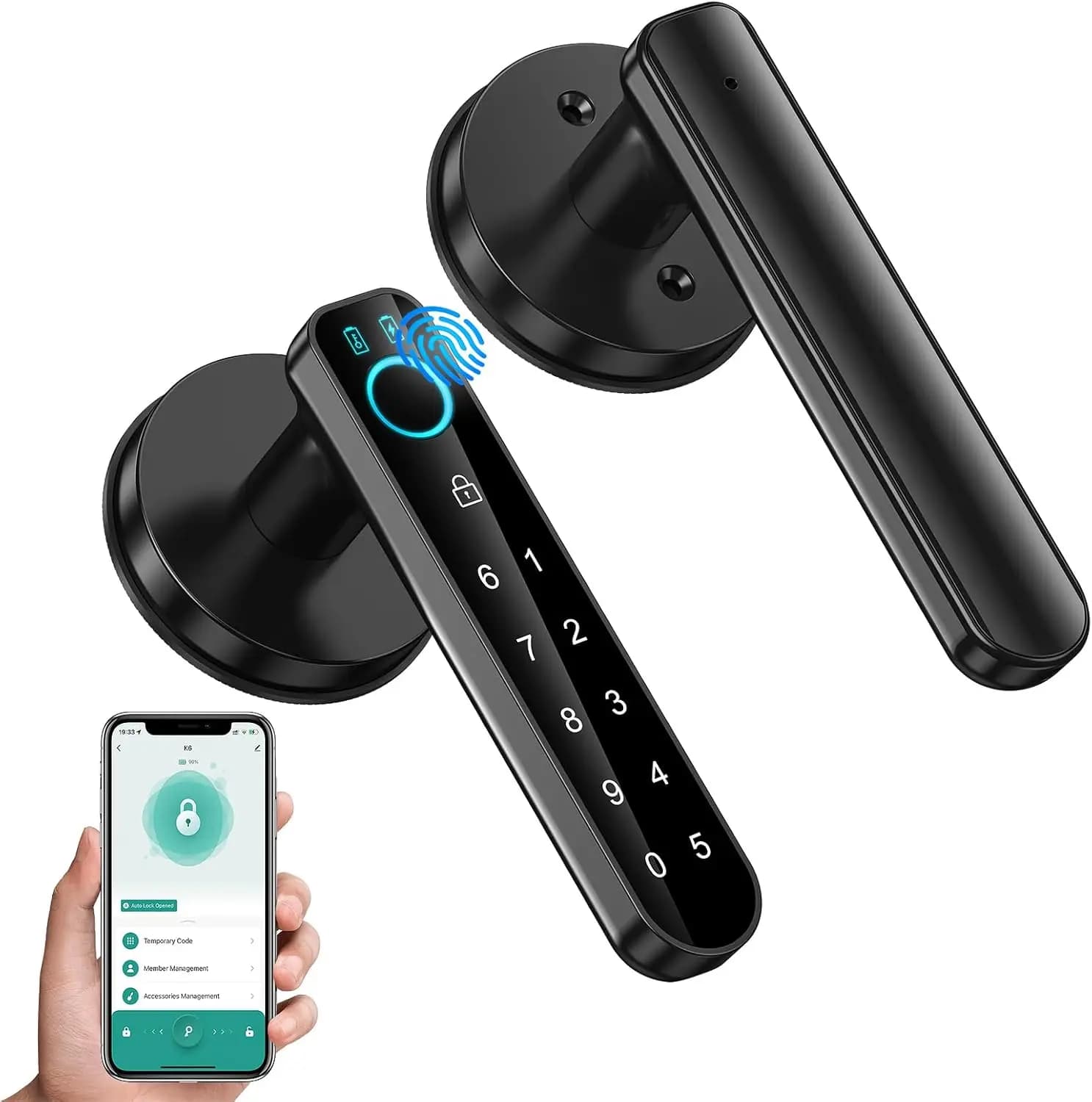 Serratura Intelligente con Impronta Digitale, Codice, Chiave e Controllo App - Facile Installazione per Casa e Ufficio