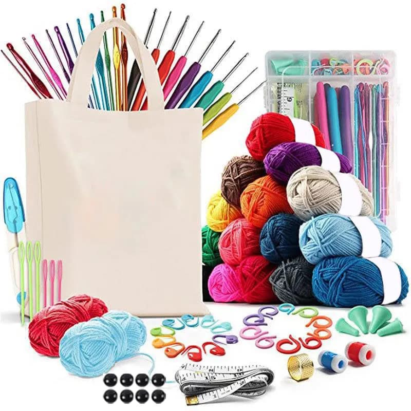 Forniture per maglieria e uncinetto, kit per uncinetto per principianti, set per uncinetto premium con 21 set di uncinetti e filato, borsa in tela