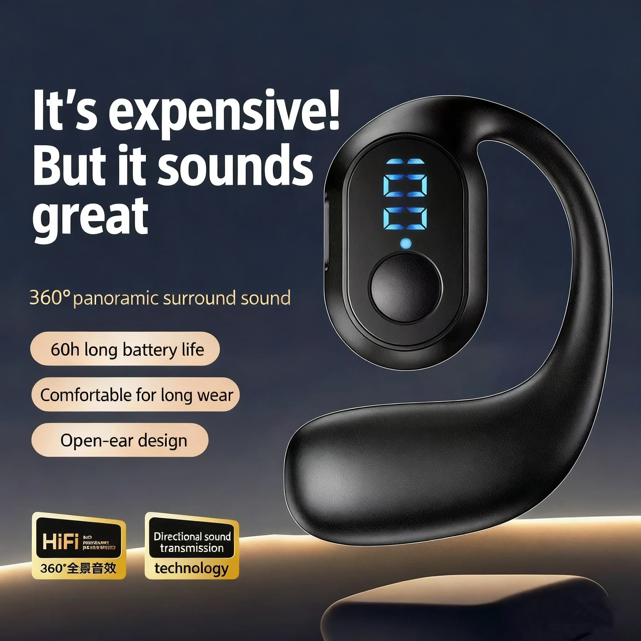Bluetooth 5.3 Wireless headphones with over-ear hook HiFi stereo earphones with noise deletion Play headphones with microphone