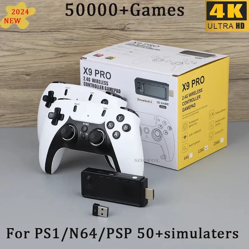 Nuovo X9 Pro Retro 4K 3D Game Stick TV HD Console per videogiochi 905X3 256G 50000 giochi per PS1/PSP/SFC/N64 Doppio controller 2.4G