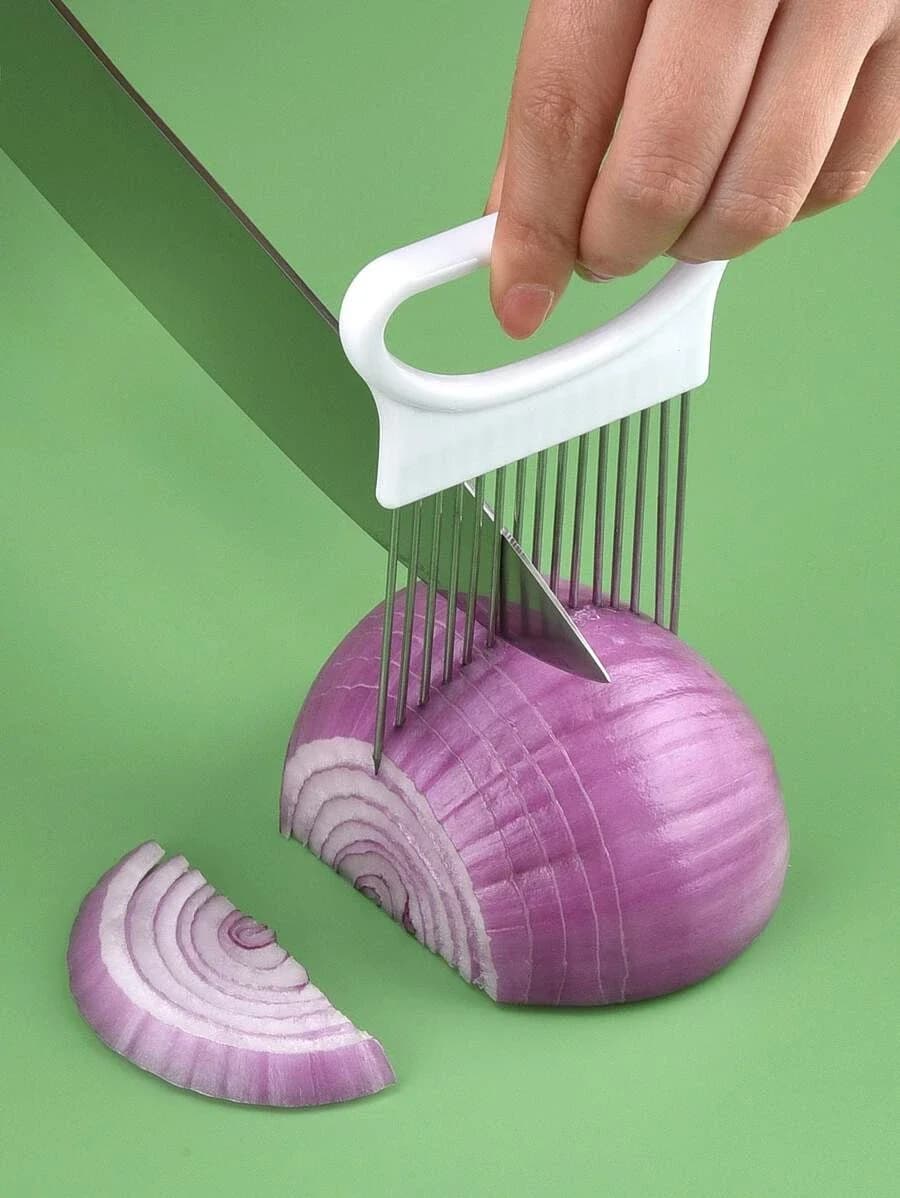 Effortless onion slice with this 1 piece of colored onion slicer Door onion for kitchen stainless steel chips