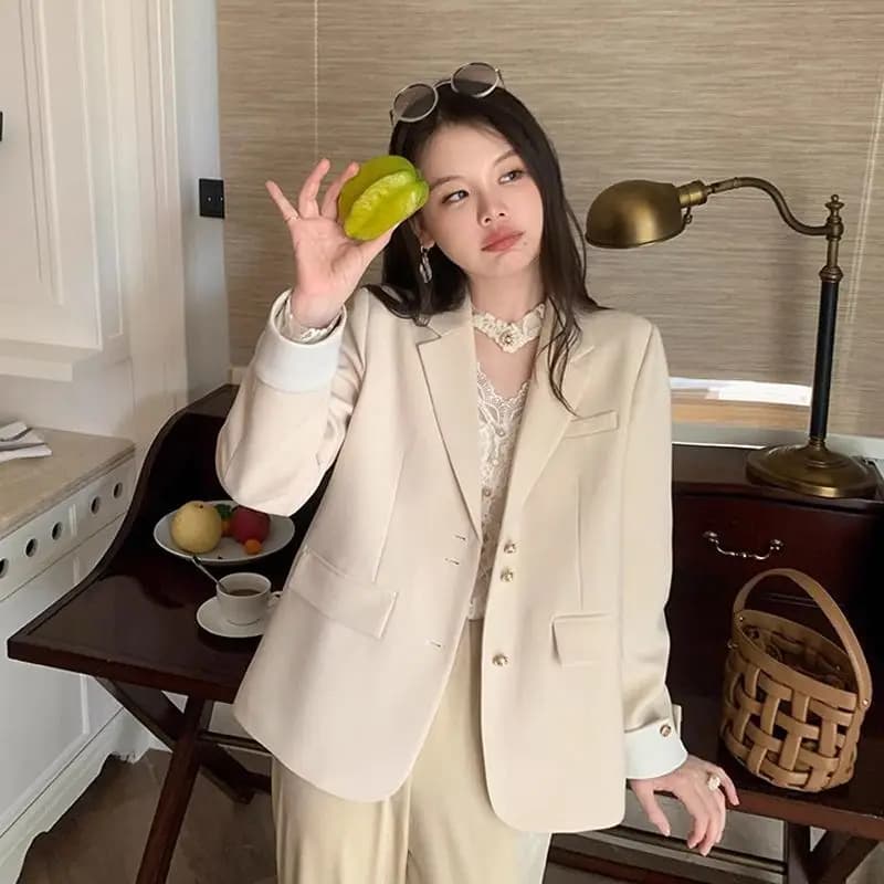 Women's Blazer Double Layer Western Style Premium Gold Three Button Solar Protection Distinctive Fine Slash snap button Drapey Friendly