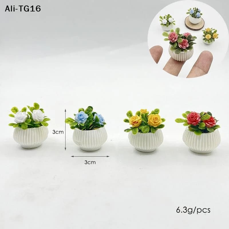 【Aa1】1 Pezzo Decorazione per Soggiorno Casa delle Bambole, Mini Pianta di Rosa in Vaso, Modello di Piante in Miniatura, Artigianato per Paesaggi in Miniatura