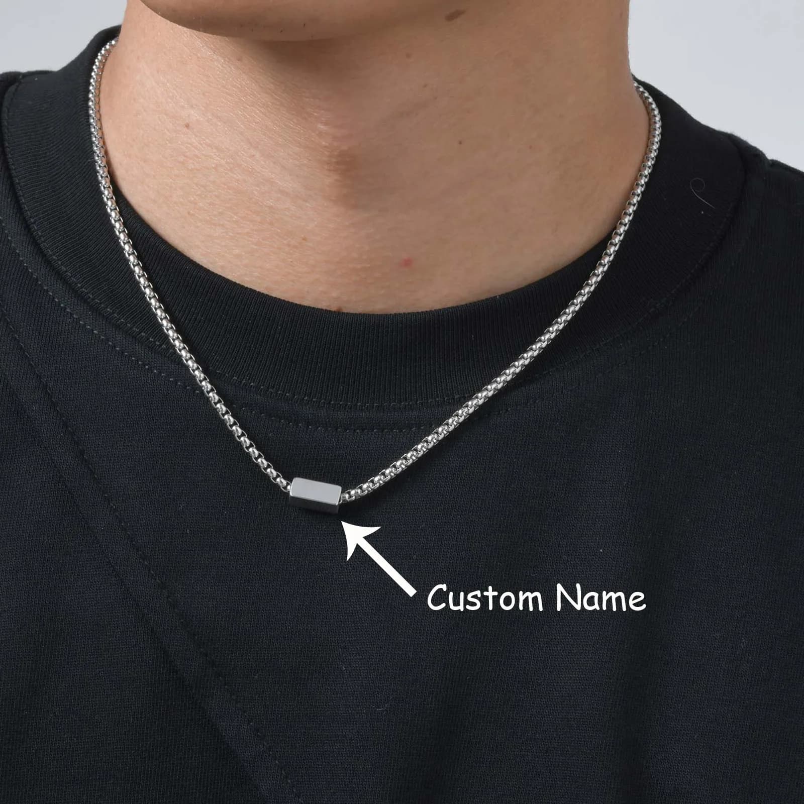Collana personalizzata con nome 1-4 per uomo, collari a catena con scatola in tubo di acciaio inossidabile che non sbiadiscono mai, regalo personalizzato per padre marito