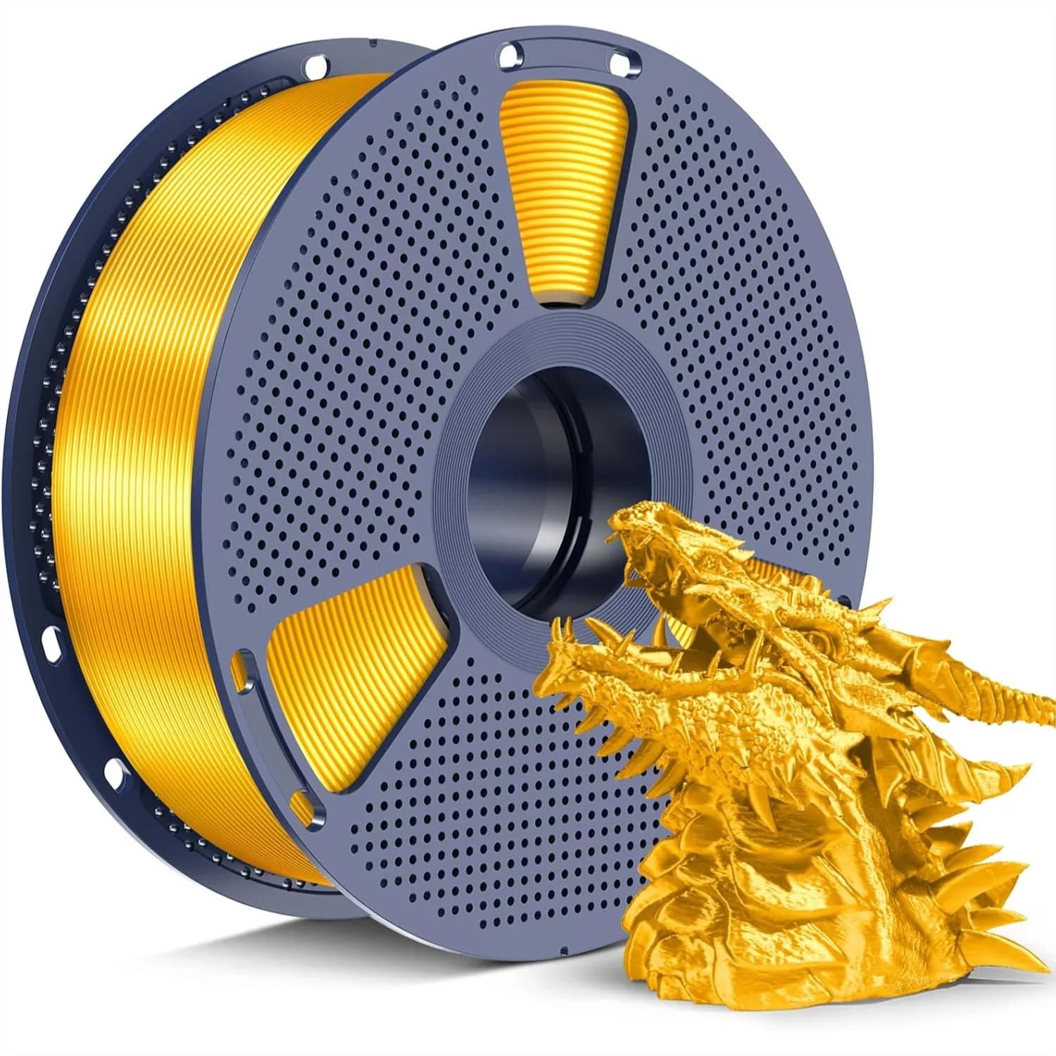 Filamento Silk PLA+ 1.75mm, Finitura Lucida per Stampante 3D, Texture Liscia, Stampa Stabile, Bobina da 1kg Oro