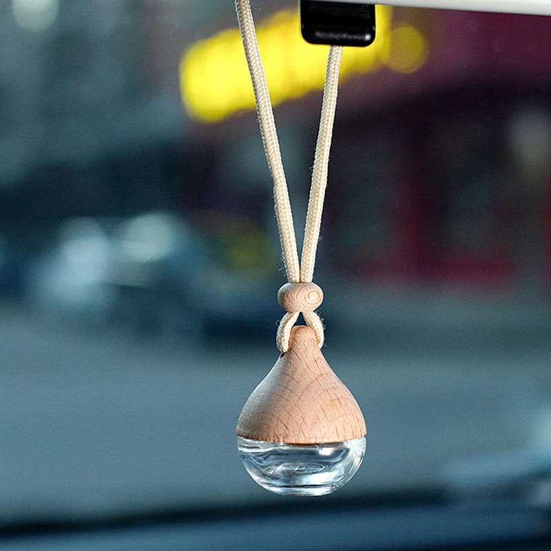6ML Car Deodorant Pendant Glass Perfume Bottle With Reusable Wood Car Diffuser Bottle