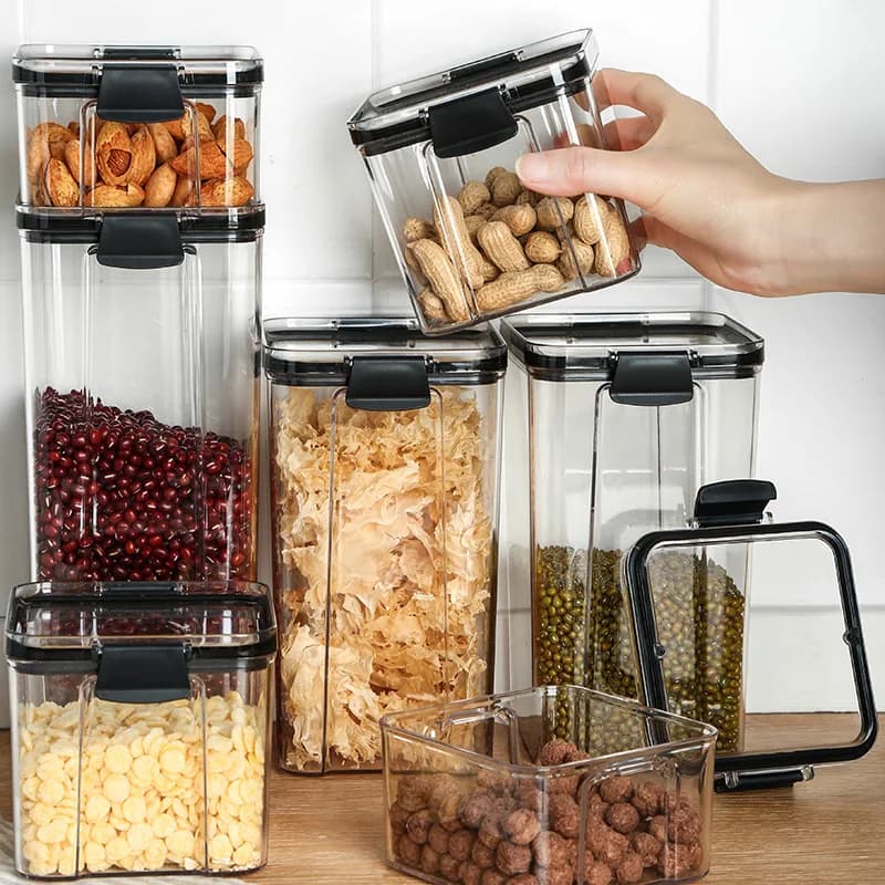 Barattolo di stoccaggio per cereali trasparente sigillato da cucina Snack impilabili per la casa Barattolo di stoccaggio sigillato per spezie di frutta secca