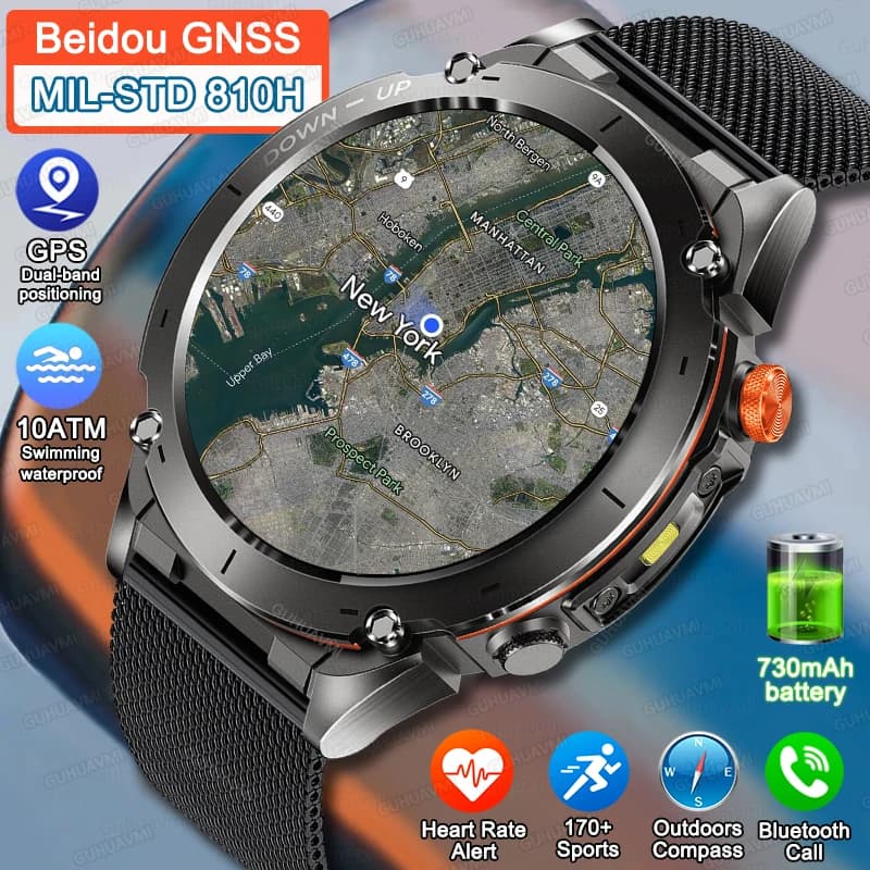 2025 Nuovo Dual-band Beidou Position Smart Watch Built-in Dual-band GNSS Bussola Frequenza cardiaca 10ATM Orologio intelligente militare impermeabile