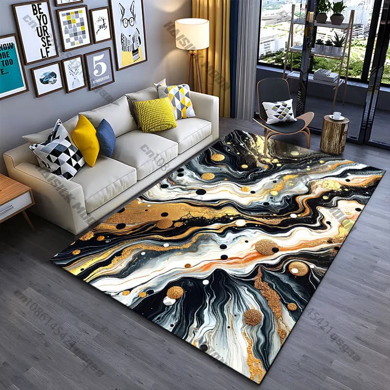 Abstract carpet with fluent cosmic energy, yoga carpet, decoration for living room, baby mat, tirbino, carpet for games
