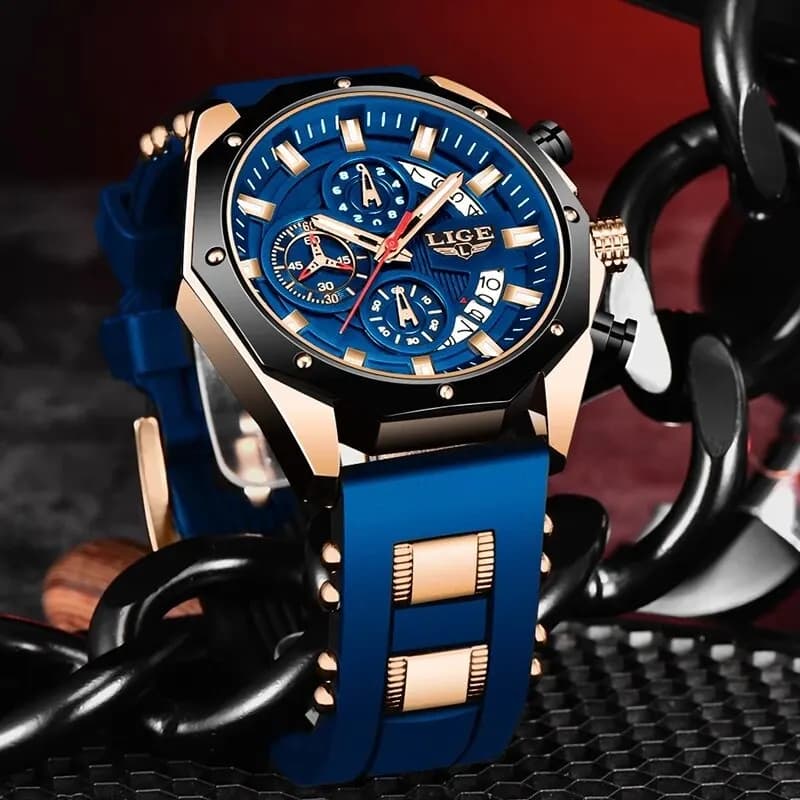 LIGE Moda Uomo Orologi Top Brand di Lusso Orologio Sportivo in Silicone da Uomo al Quarzo Data Orologio da Polso Impermeabile Cronografo Orologio da Uomo