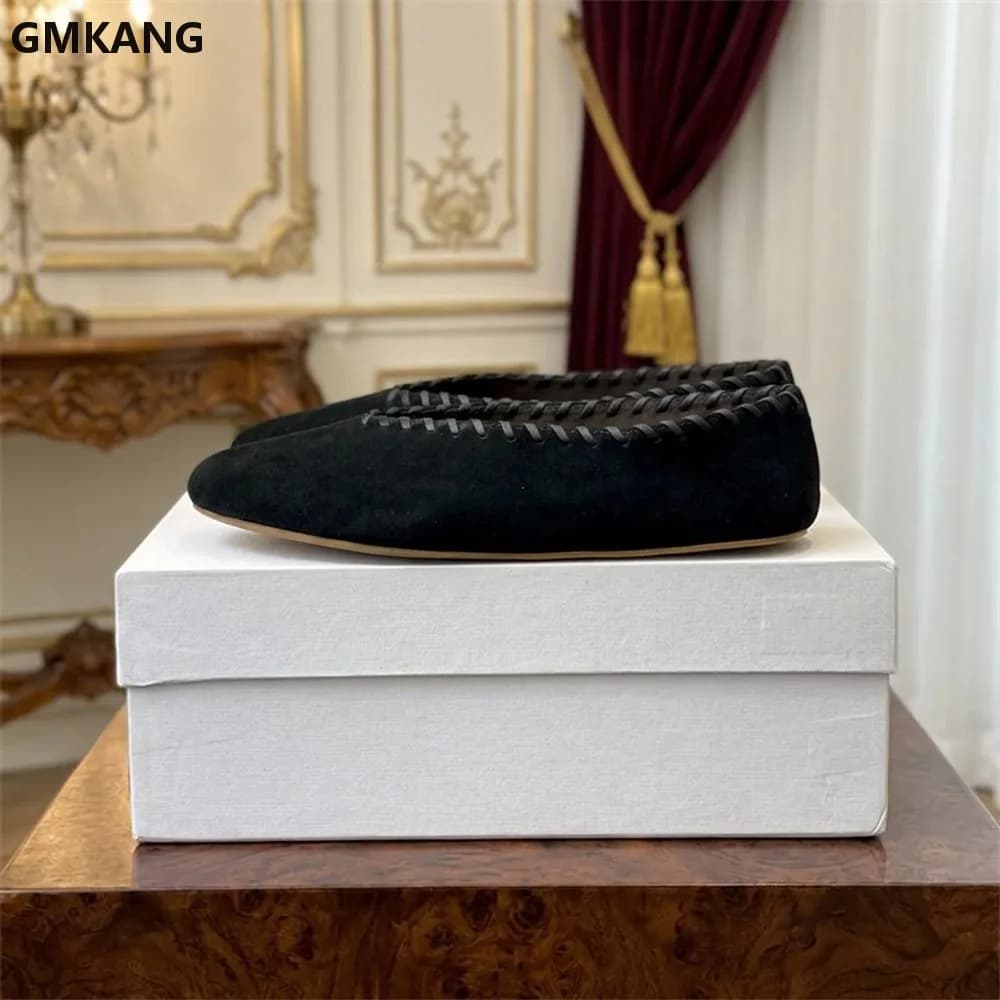 Women Round Toe Suede Loafers Slip On Ballet Flats Comfort Lightweight Walking Shoes Casual Daily Sewing Flat Shoes