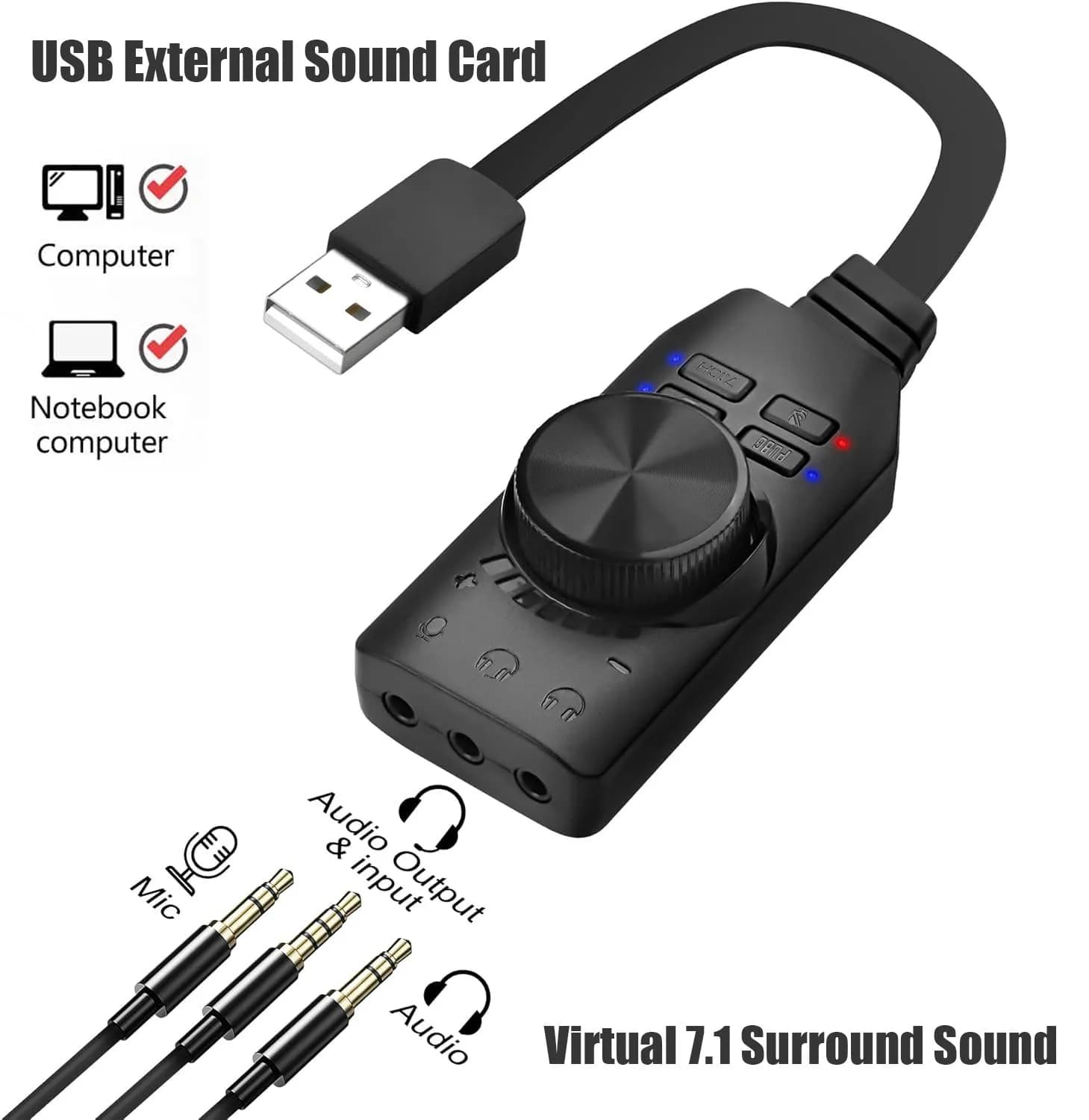 Scheda Audio USB Virtuale 7.1 Surround, Adattatore Audio Esterno USB con Effetti Sonori per PC/PS4/PS5/Mac/Cuffie da Gaming