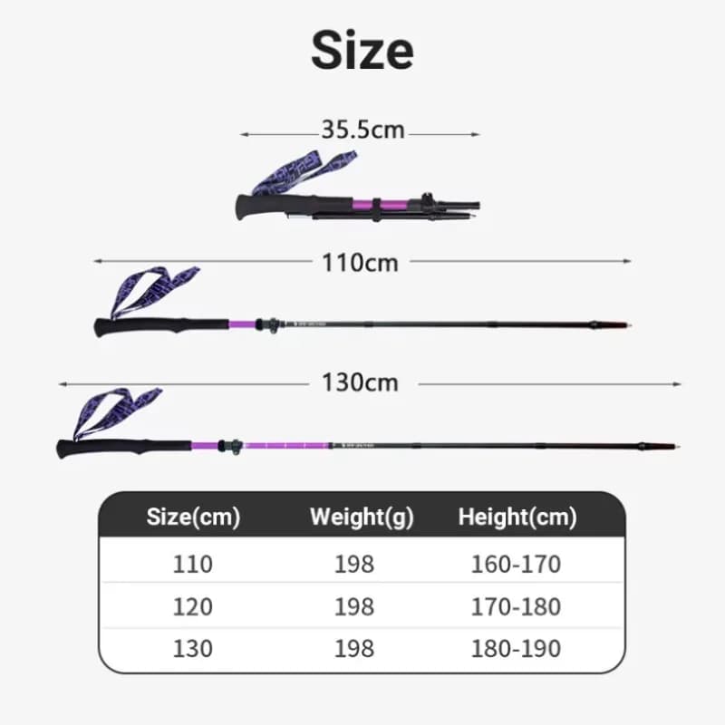 Trekking poles in Aluminium and Z shape, Foldable in 5 Sections, Adjustable, for Skiing, Nordic Walking and Climbing
