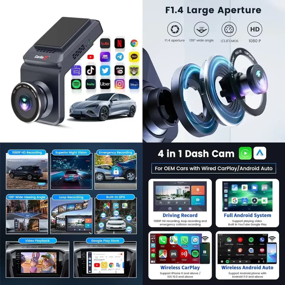 Carlinkit Android Car Dashcam Ai box Wireless Android Auto 4G 64GB smart Android 13 Dashcam Wireless Carplay per Youtube