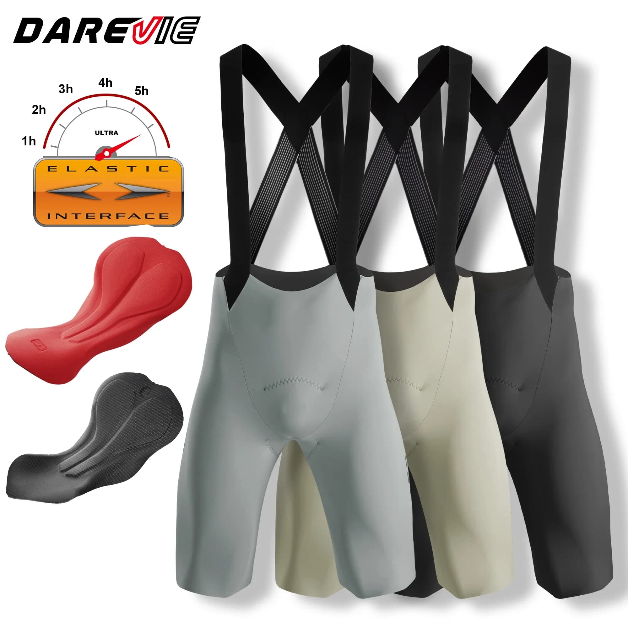 DAREVIE Men's Cycling Bib Seamless 5.0 Italy ELASTIC-INTERFACE Pad Cycling Bib Shorts Shorts Compression Anti Slip Men's Shorts