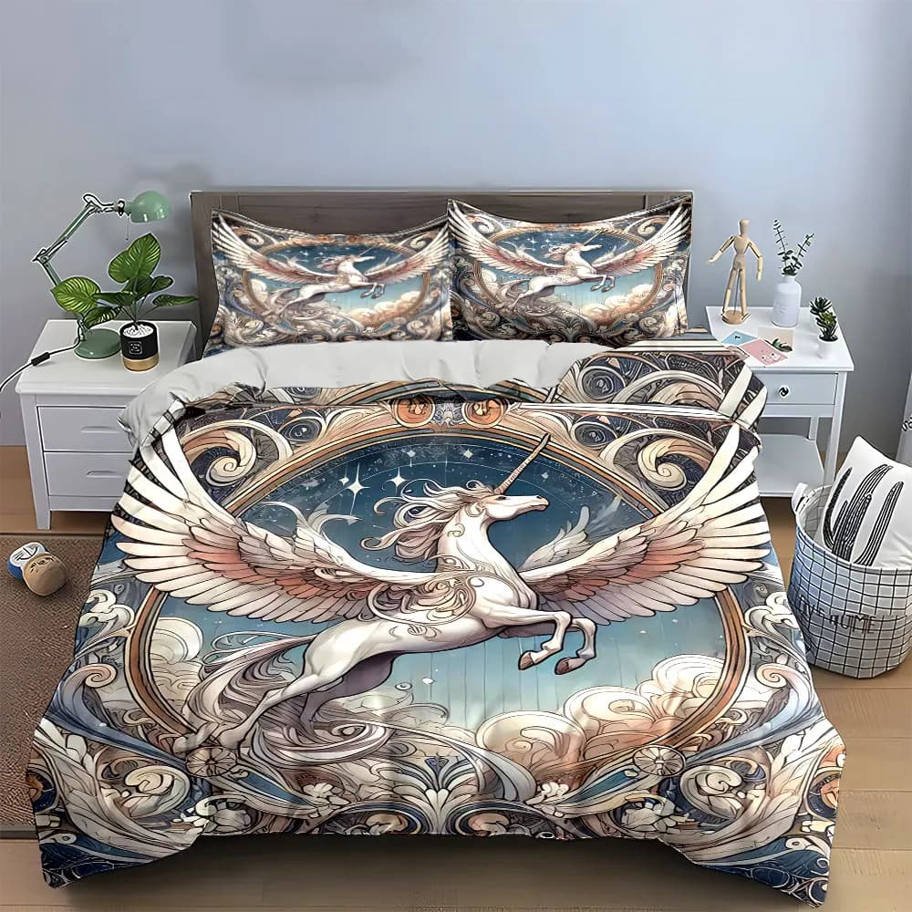 Set di biancheria da letto a tema unicorno con 1 copripiumino e 2 federe, singolo, matrimoniale, king, queen, idea regalo