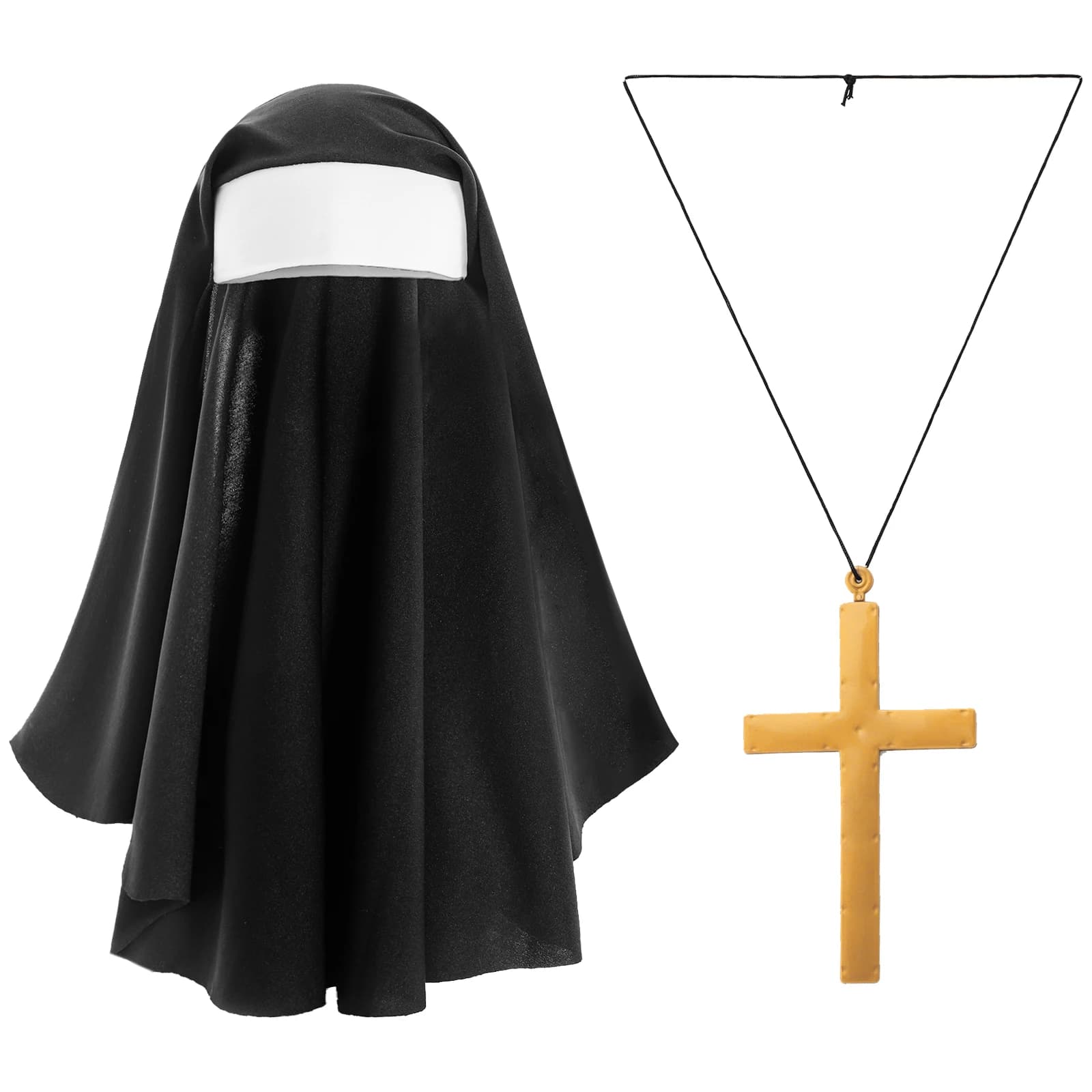 Accessori cosplay suora Costume da suora cattolica di Halloween Vestito da prete Croce Copricapo Sciarpa di cotone Calze a tubo Guanti Collana