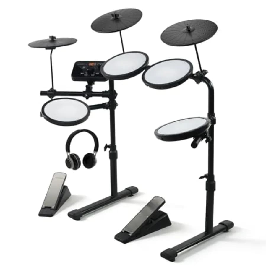 Set di Batteria Elettronica MOSEN con 4 Pad Silenziosi, 2 Pedali, Cuffie, 195 Suoni e 20 Kit di Ritmi per Principianti