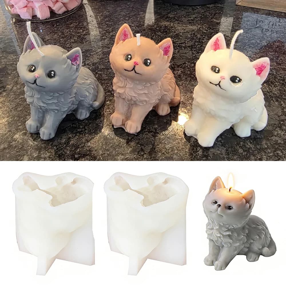 Stampo in Silicone 3D a Forma di Gatto Carino, Stampo per Candele Fai-da-Te, Sapone, Gesso e Resina per Decorazioni Casa e Regali