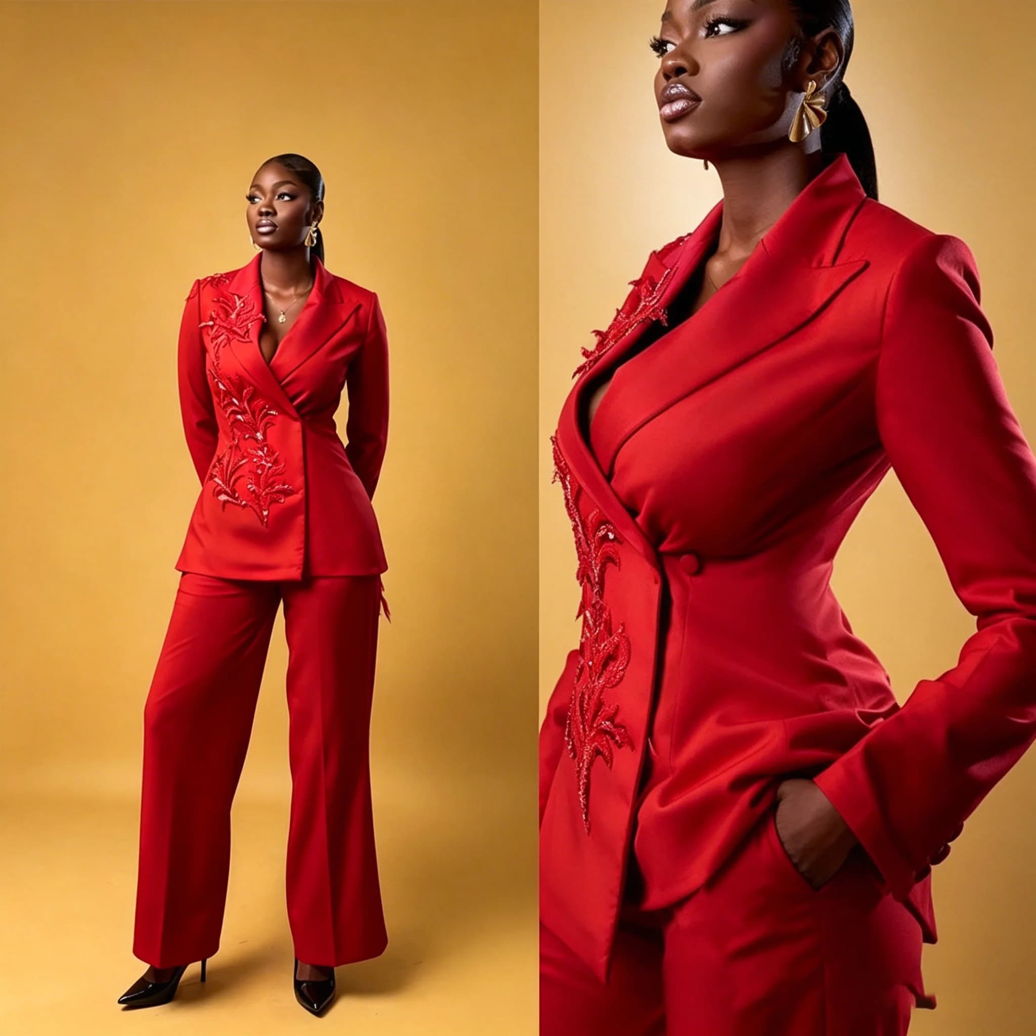 Women's Dresses Suit Gowns Elegant Appliques Peaked Lapel Jacket Coat And Pants For Female Satin 2 Pieces Suit Customized W539