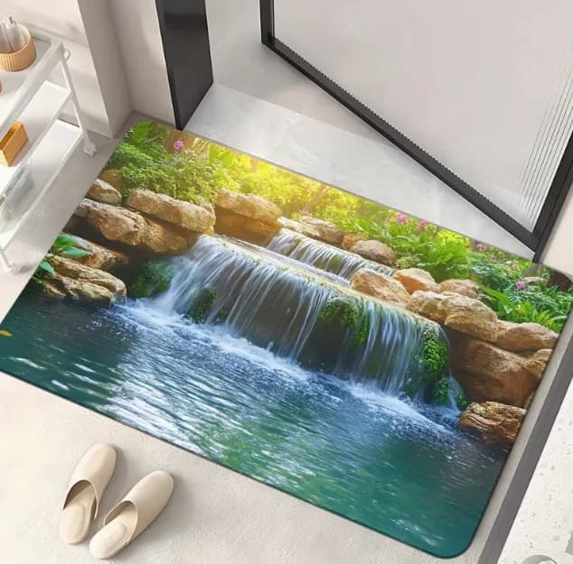 Zerbino with illusion 3D Landscape Art with vibrant waterfall and landscaped design Bedroom Living Room Entrance Campsite Yoga Mat